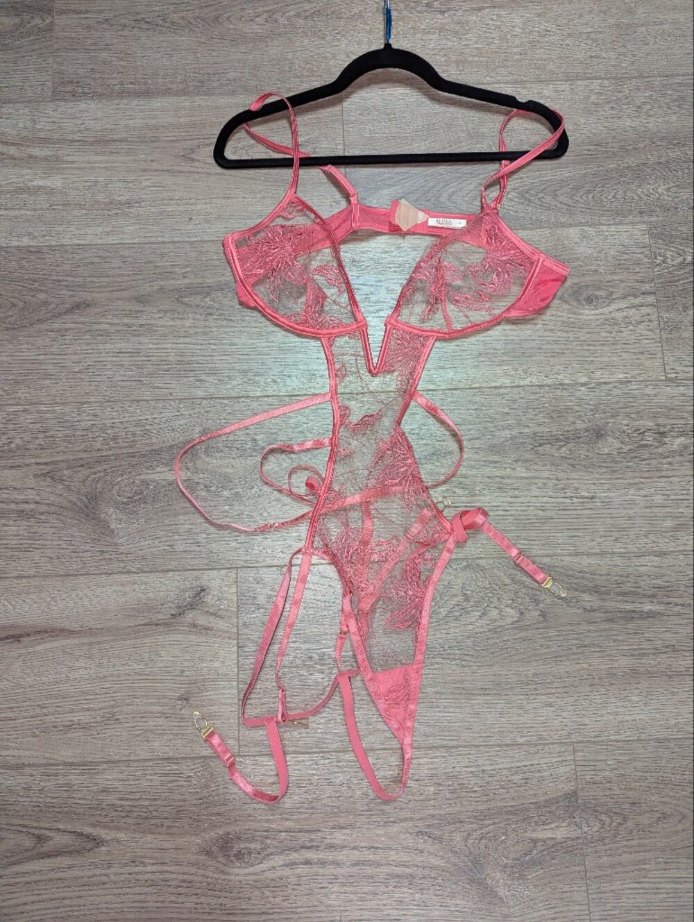 Roma Coral Pink Sheer Lace Teddy Bodysuit